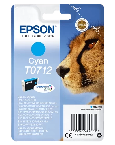 Epson Original T0712 / C13T07124012 Tintenpatrone Cyan bis zu 345 Seiten 6ml