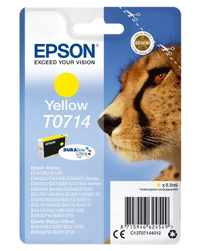 Epson Original T0714 / C13T07144012 Tintenpatrone Gelb bis zu 415 Seiten 6ml