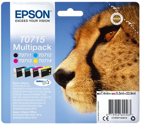Epson Original T0715 / C13T07154012 Tintenpatrone Schwarz Cyan Magenta Gelb Multipack