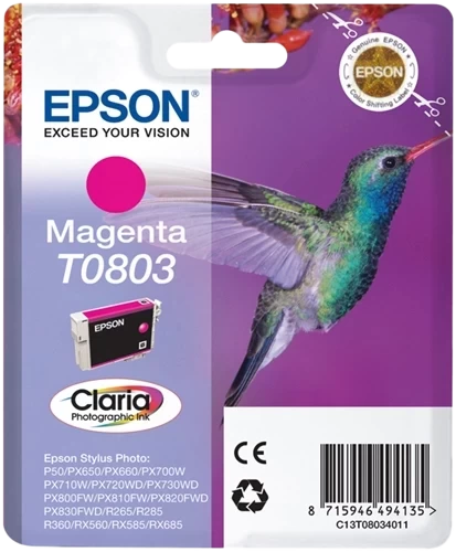 Epson Original T0803 / C13T08034011 Tintenpatrone Magenta bis zu 220 Seiten 7ml