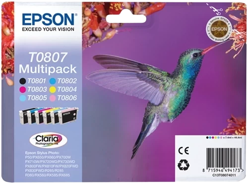 Epson Original T0807 / C13T08074011 Tintenpatrone Schwarz Cyan Magenta Gelb Cyan (Hell) Magenta (Hell) Multipack