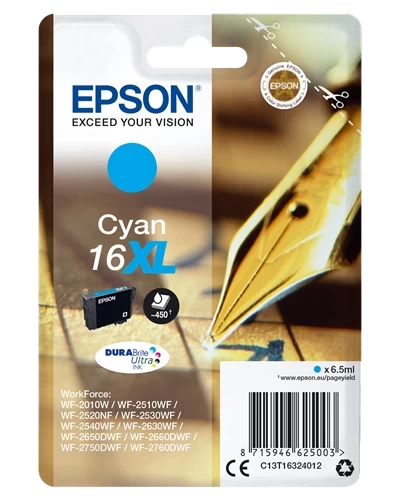 Epson Original 16XL / C13T16324012 Tintenpatrone Cyan bis zu 450 Seiten 7ml