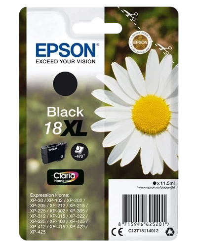 Epson Original 18XL / C13T18114012 Tintenpatrone Schwarz bis zu 470 Seiten