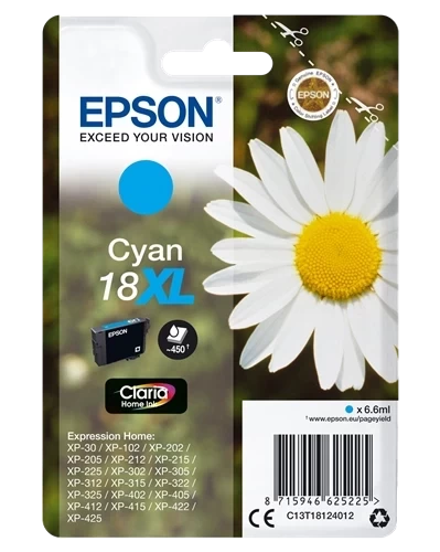 Epson Original 18XL / C13T18124012 Tintenpatrone Cyan bis zu 450 Seiten