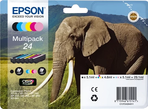Original Epson 24 / C13T24284011 Tinte Schwarz Cyan Magenta Gelb Cyan (Hell) Magenta (Hell) 29ml Multipack