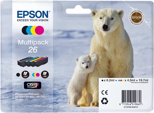 Epson Original 26 / T2616 Tintenpatrone Schwarz Cyan Magenta Gelb Multipack