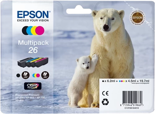 Original Epson 26 / C13T26164010 Tinte Schwarz Cyan Magenta Gelb 20ml Multipack