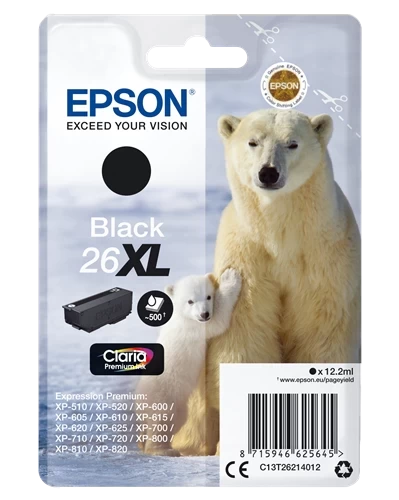 Epson Original 26XL / C13T26214012 Tintenpatrone Schwarz bis zu 500 Seiten