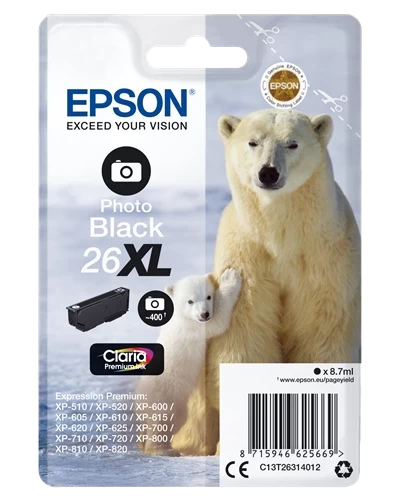 Epson Original 26XL / C13T26314012 Tintenpatrone Foto Schwarz bis zu 400 Seiten