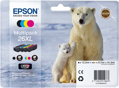 Epson Original 26XL / T2636 Tintenpatrone Schwarz Cyan Magenta Gelb Multipack