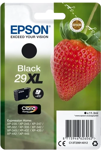 Epson Original 29XLBK / C13T29914012 Tintenpatrone Schwarz bis zu 470 Seiten