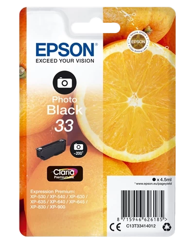 Epson Original 33 / C13T33414012 Tintenpatrone Foto Schwarz bis zu 200 Seiten