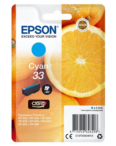Epson Original 33 / C13T33424012 Tintenpatrone Cyan bis zu 200 Seiten