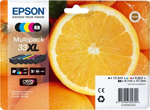 Original Epson 33XLM5 / C13T33574011 Tinte Schwarz Cyan Magenta Gelb Foto Schwarz 47ml Multipack