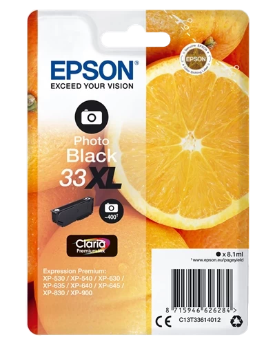 Epson Original 33XL / C13T33614012 Tintenpatrone Foto Schwarz bis zu 400 Seiten