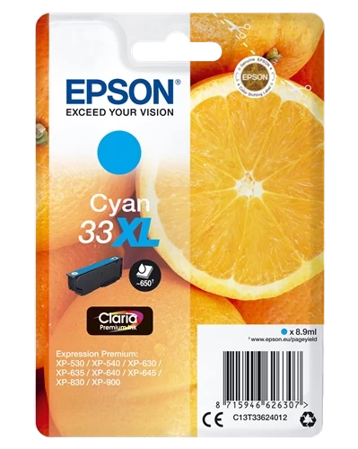 Epson Original 33XL / C13T33624012 Tintenpatrone Cyan bis zu 650 Seiten