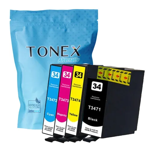 TONEREXPERT Premium Kompatibel für Epson 34XL Tintenpatrone Schwarz Cyan Magenta Gelb 68ml Multipack