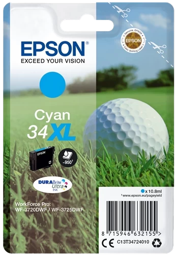 Epson Original 34XL / C13T34724010 Tintenpatrone Cyan bis zu 950 Seiten 11ml