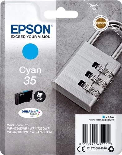 Epson Original 35 / C13T35824010 Tintenpatrone Cyan bis zu 650 Seiten