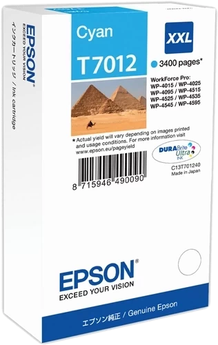 Epson Original T-7012XXL / C13T70124010 Tintenpatrone Cyan bis zu 3400 Seiten 34ml