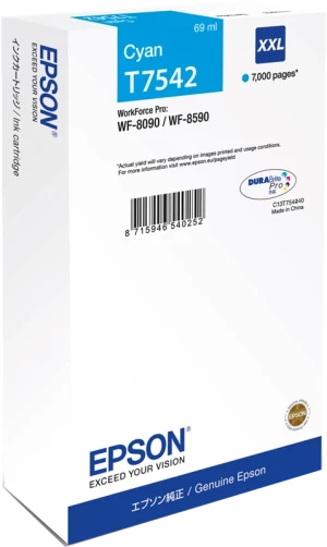 Original Epson C13T75424N / T7542 XXL Tinte Cyan bis zu 7000 Seiten 69ml
