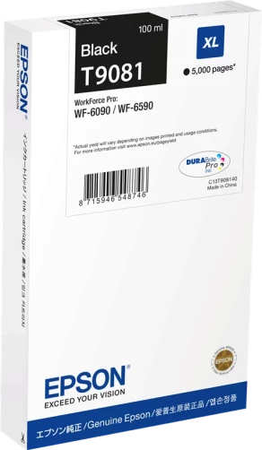 Original Epson C13T90814N / T9081 XL Tinte Schwarz bis zu 5000 Seiten 100ml