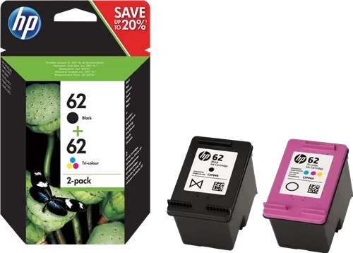 Original HP 62 / N9J71AE Tinte Schwarz Cyan Magenta Gelb Color bis zu 165 Seiten Multipack