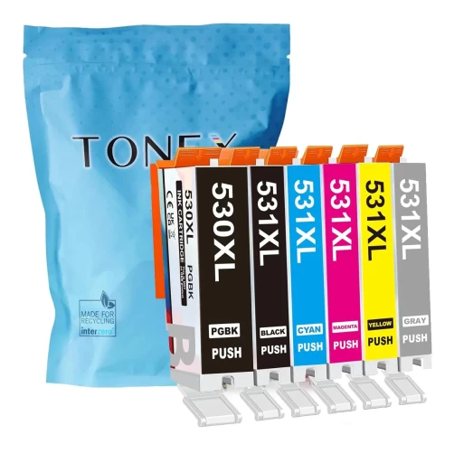 TONEX alternativ für Canon CLI-531cmybk Tinte Schwarz Cyan Magenta Gelb