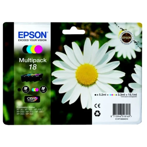 Epson Original 18 / C13T18064012 Tintenpatrone Schwarz bis zu 715 Seiten 14ml Multipack