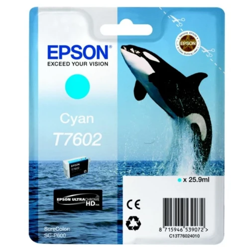 Epson Original T7602 / C13T76024010 Tintenpatrone Cyan bis zu 2200 Seiten 25ml
