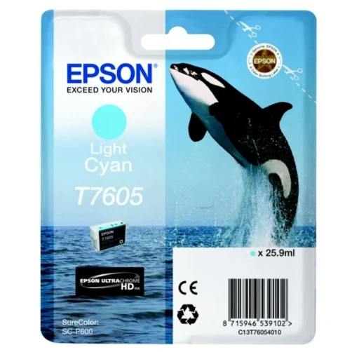 Epson Original T7605 / C13T76054010 Tintenpatrone Cyan (Hell) Photo Cyan bis zu 2400 Seiten 26ml